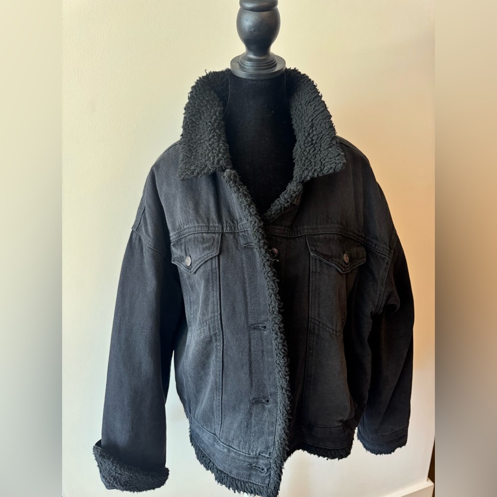 wild fable Black Sherpa-Trimmed Denim Jacket